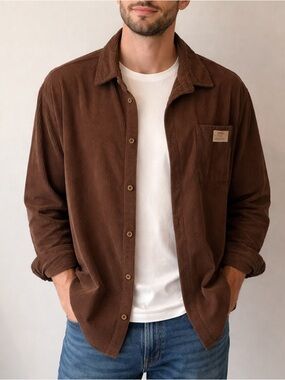 SHEIN Brown Corduroy Button-Front Shirt Jacket